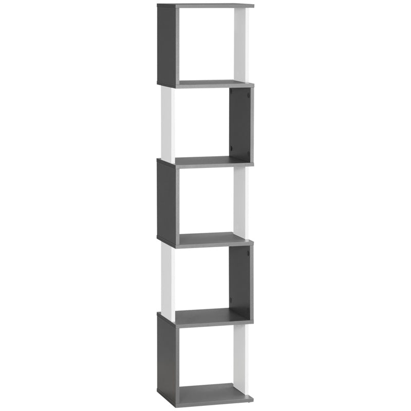 HOMCOM Modern 5-Tier Bookshelf, Freestanding Bookcase Storage Shelving for Living Room Home Office Study, White and Dark Grey