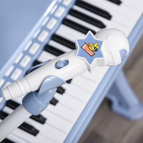 HOMCOM 37 Keys Kids Piano Mini Electronic Keyboard Light Kids Musical Instrument Educational Game Children Grand Piano Toy Set w/Stool & Microphone & Music Stand (Blue)