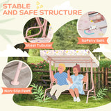 AIYAPLAY Kids Garden Swing Chair with Adjustable Canopy, Safety Belt, 2 Seater Hammock Swing Bench for Patio, Porch, Pink
