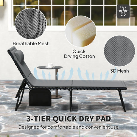 Outsunny Set of Two Reclining Sun Loungers - Charcoal Grey