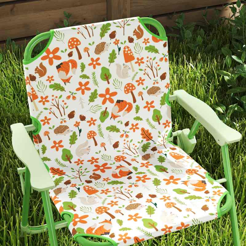 AIYAPLAY 4-Piece Kids Garden Table and Chair Set with Adjustable Parasol, Folding Chairs, Table, Nature Pattern, Green