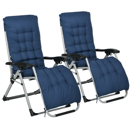 Outsunny 2 Piece Reclining Zero Gravity Sun Loungers with Cushions, Blue