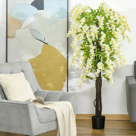 HOMCOM Artificial Realistic White Wisteria Tree Faux Decorative Plant in Nursery Pot for Indoor Dcor, 160cm