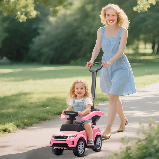 AIYAPLAY LAND ROVER DISCOVERY Licensed Baby Push Car, 2-in-1 Ride on Car with Push Handle and Safety Guardrail, Pink