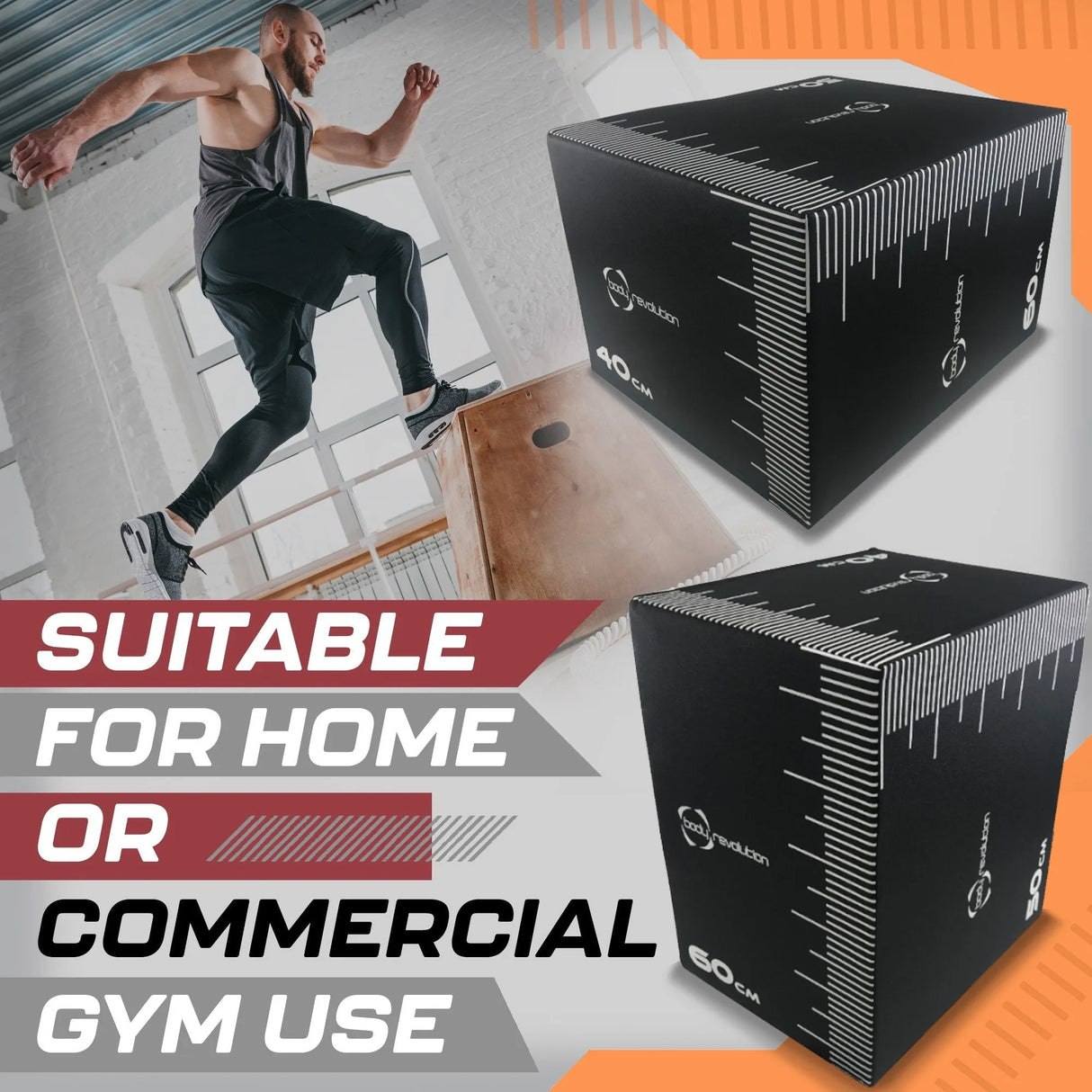 Body Revolution Plyo Box  High-Density Foam with Non-Slip PVC Coating, 3 Size Options (Small, Medium, Large) for Plyometric and HIIT Workouts  Large