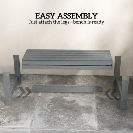 Outsunny Wooden Outdoor Bench, 2 Seater Garden Bench, Backless Patio Bench with Slatted Curved Seat, Grey Embossed Finish