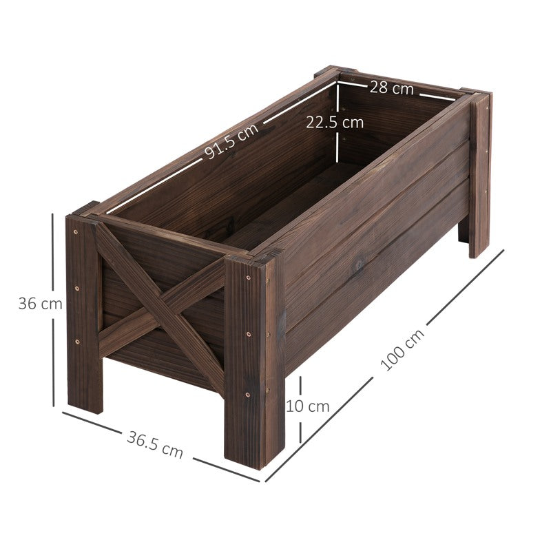 Outsunny 58L Garden Raised Bed Planter Grow Containers for Outdoor Patio Plant Flower Vegetable Pot Fir Wood, 100 x 36.5 x 36 cm, Carbonized Colour