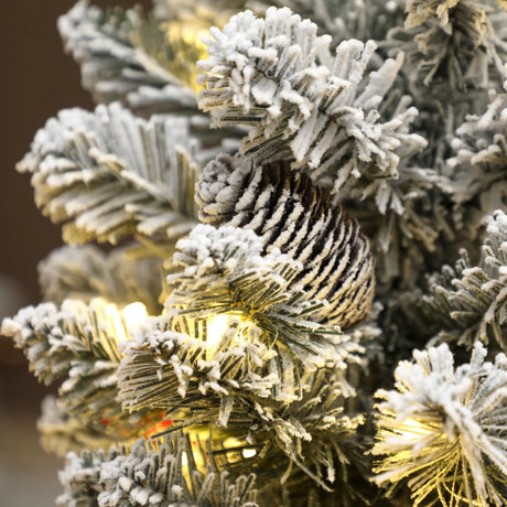 HOMCOM 60 cm Prelit Small Christmas Tree with 35 LED Lights, Snow Flocked Tabletop Mini Xmas Tree with 72 Dense Branches, Pine Cones, Berry Clusters and Linen Cover Base, Battery Operated, Green