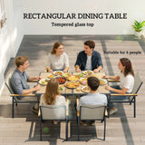 Outsunny Seven-Piece Metal Garden Dining Set, with Glass-Top Table - Khaki