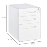 Vinsetto Lockable File Cabinet with 3 Drawers, Vertical Office Drawer for A4, Letter, Legal Size, Anti-tilt Design, Pre-Assembled Body, White