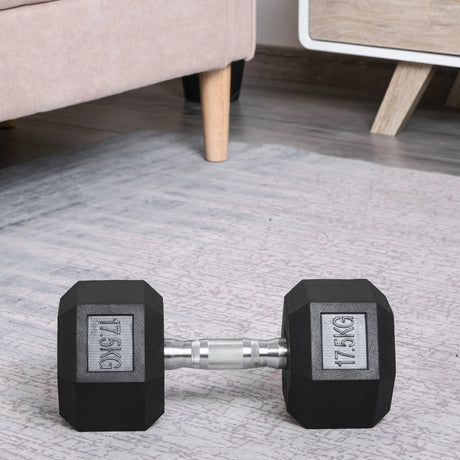 HOMCOM 17.5KG Single Rubber Hex Dumbbell Portable Hand Weights Dumbbell Home Gym