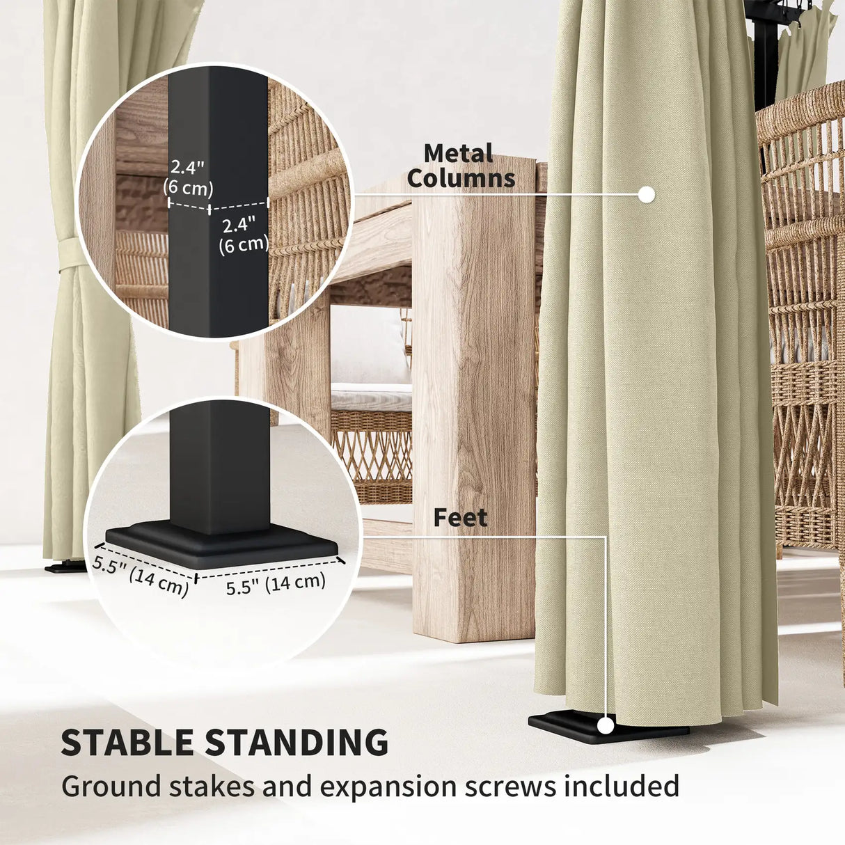 Outsunny 3 x 3 m Retractable Roof Pergola, with Curtains - Beige