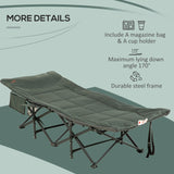 Outsunny Foldable Camp Bed, Padded Patio Camping Bed with Carry Bag, Magazine Bag and Cup Holder for Outdoor, Garden, Grey