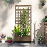 Outsunny Wooden Trellis Planter, Raised Garden Bed with Wheels, to Climb and Grow Vegetables, Herbs and Flowers, Brown