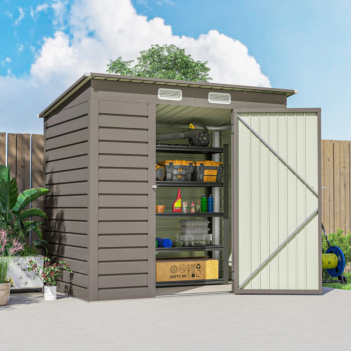 Outsunny 4 x 6ft Galvanised Metal Garden Shed, with Locking Door - Grey