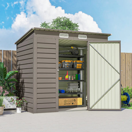 Outsunny 4 x 6ft Galvanised Metal Garden Shed, with Locking Door - Grey