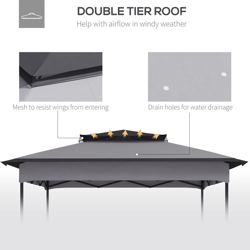 Outsunny Pop up Gazebo Cover, 2-Tier Gazebo Roof Replacement for 3.25m x 3.25m Frame, 30+ UV Protection, Grey