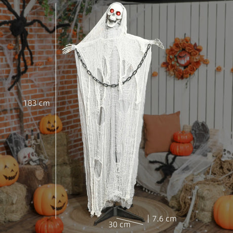Outsunny 183 cm Life Size Halloween Animated Skeleton Grim Reaper with Glowing LED Eyes, Scary Halloween Decorations, Battery Operated, Indoor Party Props