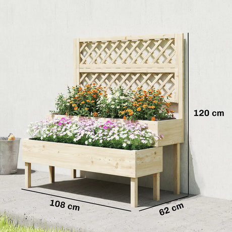 Outsunny Raised Garden Bed 2-Tier Stepped Design Planter Box with Trellis for Climbing Plants 108x62x120 cm