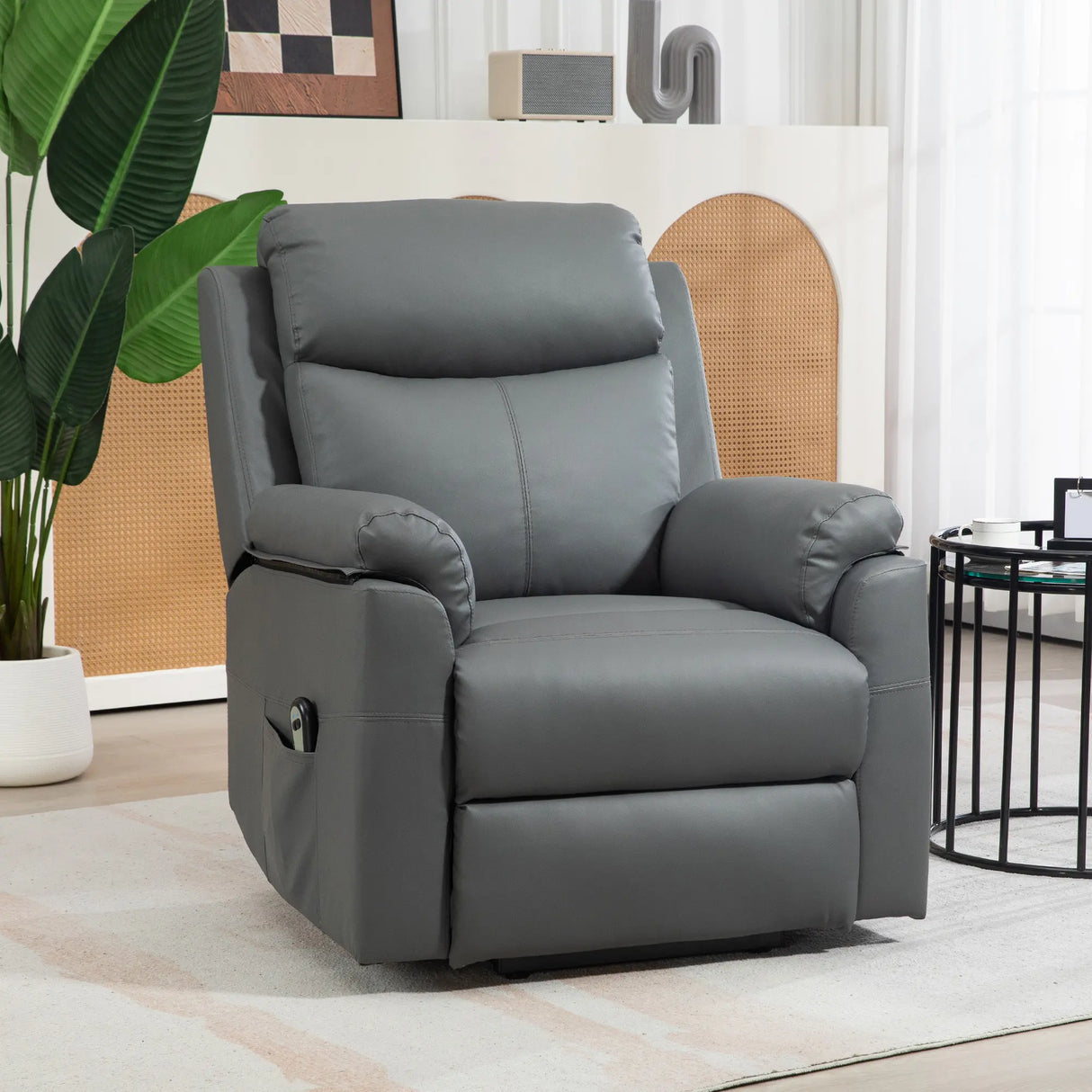 HOMCOM Faux Leather 70 Electric Riser Recliner Chair, Charcoal Grey