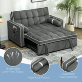 HOMCOM Two-Seater Linen-Look Sofa Bed - Charcoal Grey