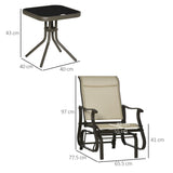 Outsunny Set of 3 Gliding Chair & Tea Table Set, Outdoor Rocker Set with 2 Armchairs, Tempered Glass Tabletop, Khaki