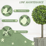 HOMCOM Set of 2 Decorative Artificial Plants, 50cm Faux Boxwood Topiary Balls with Woven Plastic Pot and Pebbles, Fake Plants for Home or Office Decor, Green