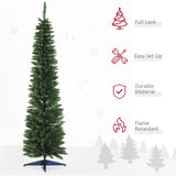 HOMCOM 7ft Unlit Artificial Christmas Tree, Pencil Slim Xmas Tree with Solid Stand and Realistic Branches, Green