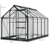 Outsunny 6 x 10ft Polycarbonate Greenhouse, Large Walk-In Green House with Slide Door and Window, Garden Plants Grow House with Aluminium Frame and Foundation, Grey