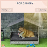 PawHut Wicker Dog House, Rattan Pet Bed, with Removable Cushion, Canopy, for Small and Medium Dogs - Dark Grey