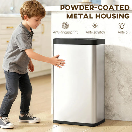 HOMCOM 45L Stainless Steel Sensor Bin - Silver Tone