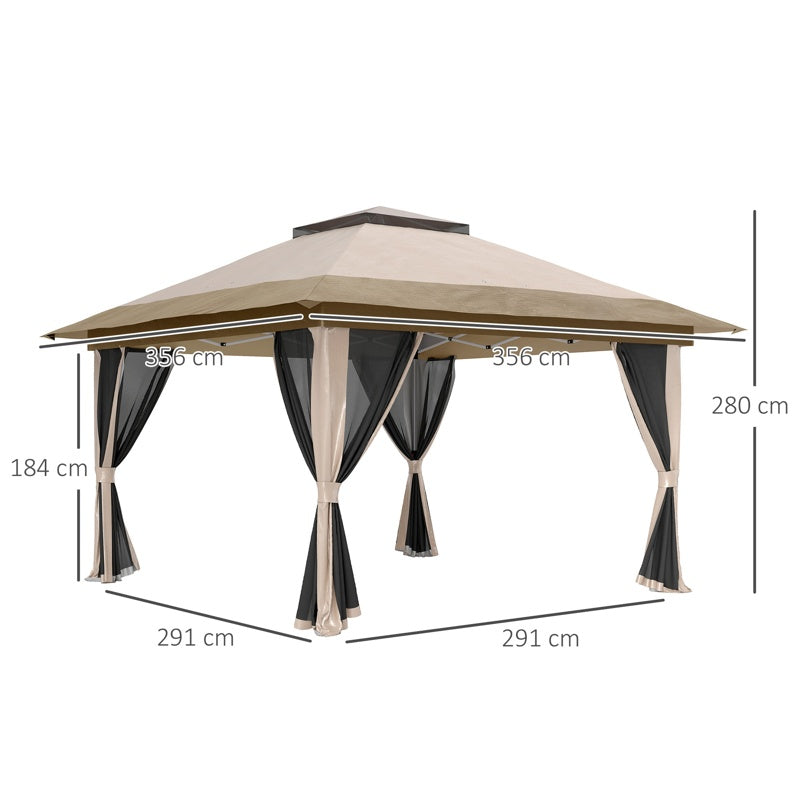 Outsunny 3.6 x 3.6m Pop-Up Gazebo, with Accessories - Beige