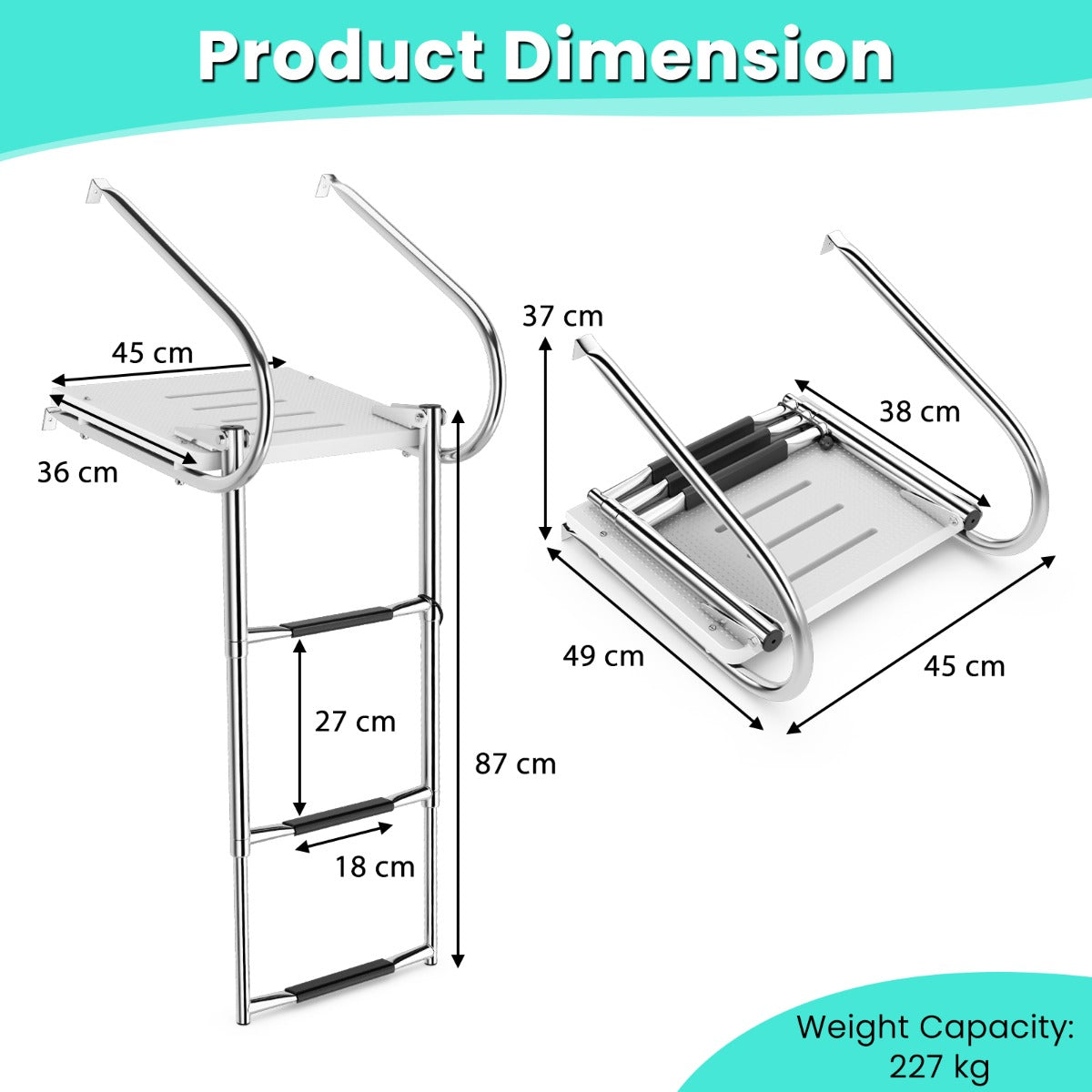 3-Step Telescoping Boat Ladder with Fiberglass Platform and Handrails