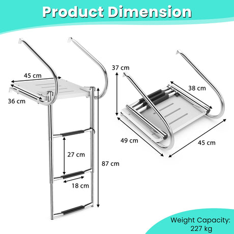 3-Step Telescoping Boat Ladder with Fiberglass Platform and Handrails