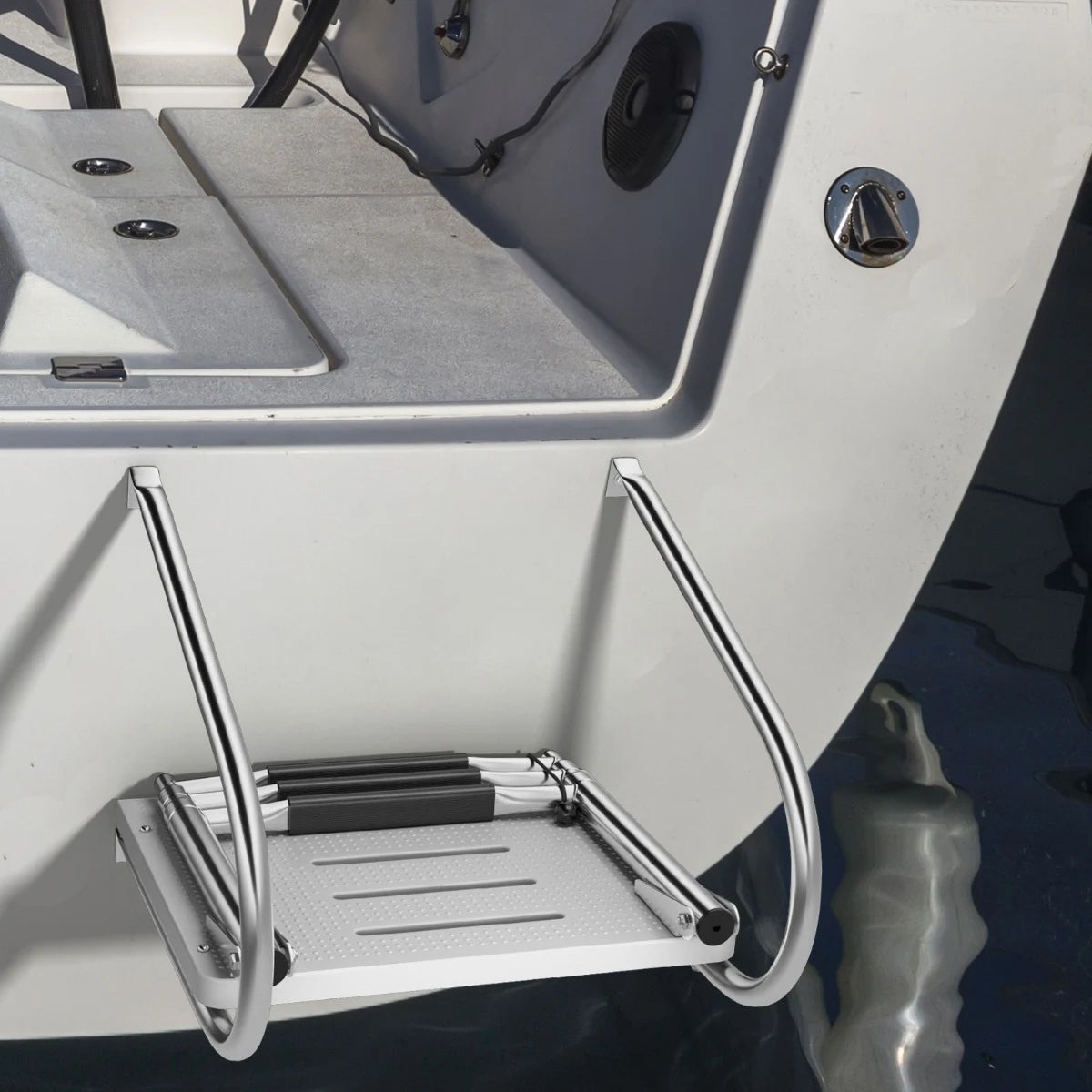 3-Step Telescoping Boat Ladder with Fiberglass Platform and Handrails