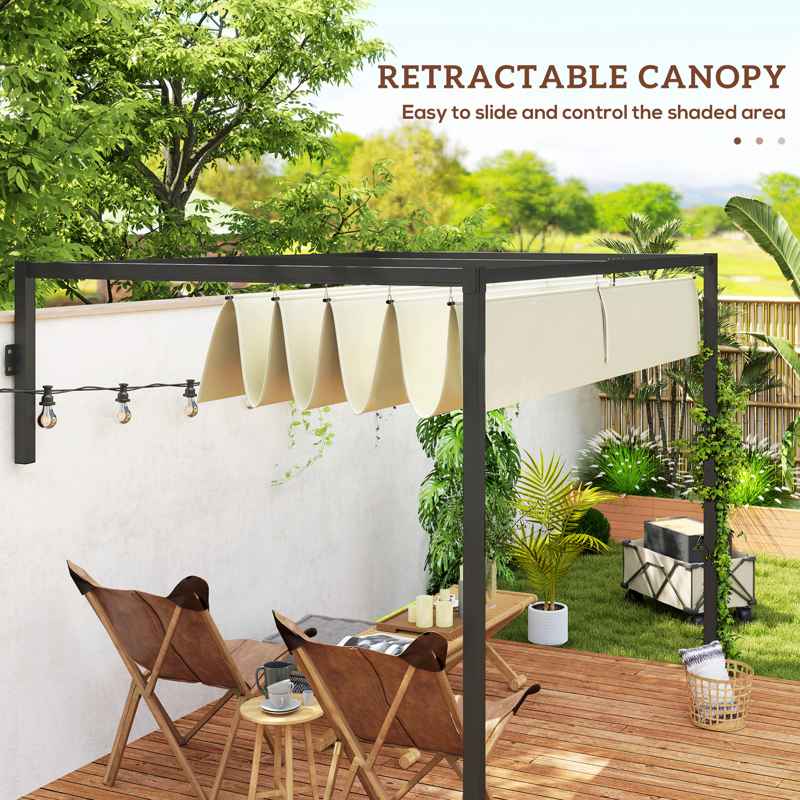 Outsunny 2 x 3(m) Lean To Steel Pergola, with Moving Fabric Canopy - Khaki