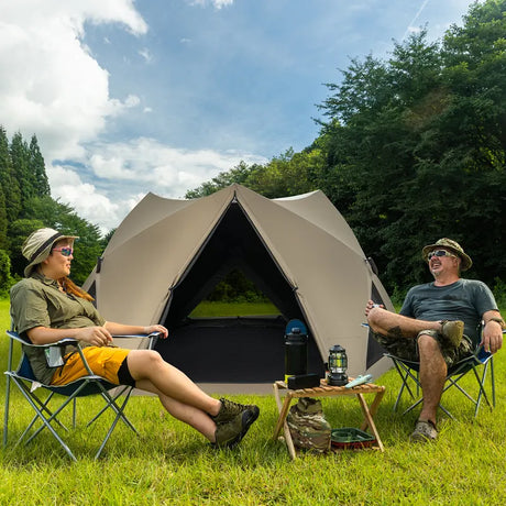 6-Sided Pop-up Family Tent with Rainfly, Skylight, 3 Doors, 3 Windows-Green
