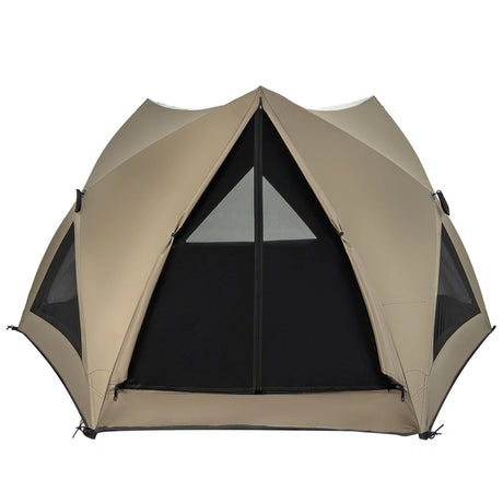 6-Sided Pop-up Family Tent with Rainfly, Skylight, 3 Doors, 3 Windows-Green