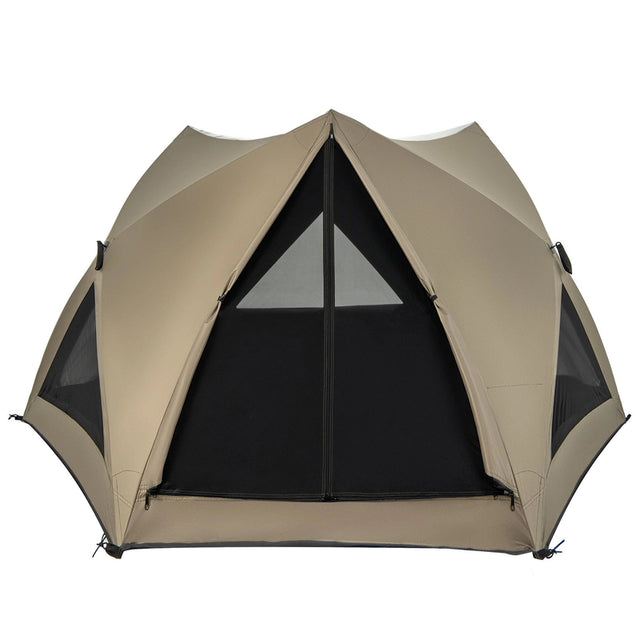 6-Sided Pop-up Family Tent with Rainfly, Skylight, 3 Doors, 3 Windows-Green