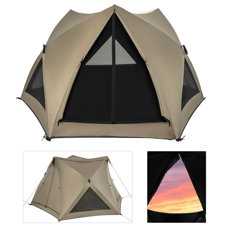 6-Sided Pop-up Family Tent with Rainfly, Skylight, 3 Doors, 3 Windows-Green