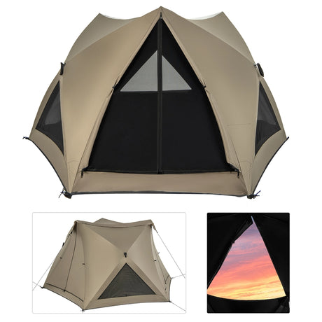 6-Sided Pop-up Family Tent with Rainfly, Skylight, 3 Doors, 3 Windows-Green