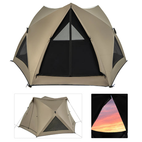 6-Sided Pop-up Family Tent with Rainfly, Skylight, 3 Doors, 3 Windows-Green