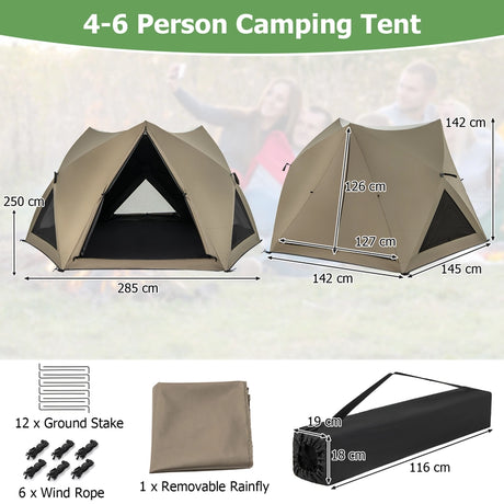 6-Sided Pop-up Family Tent with Rainfly, Skylight, 3 Doors, 3 Windows-Green