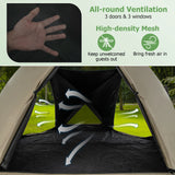 6-Sided Pop-up Family Tent with Rainfly, Skylight, 3 Doors, 3 Windows-Green