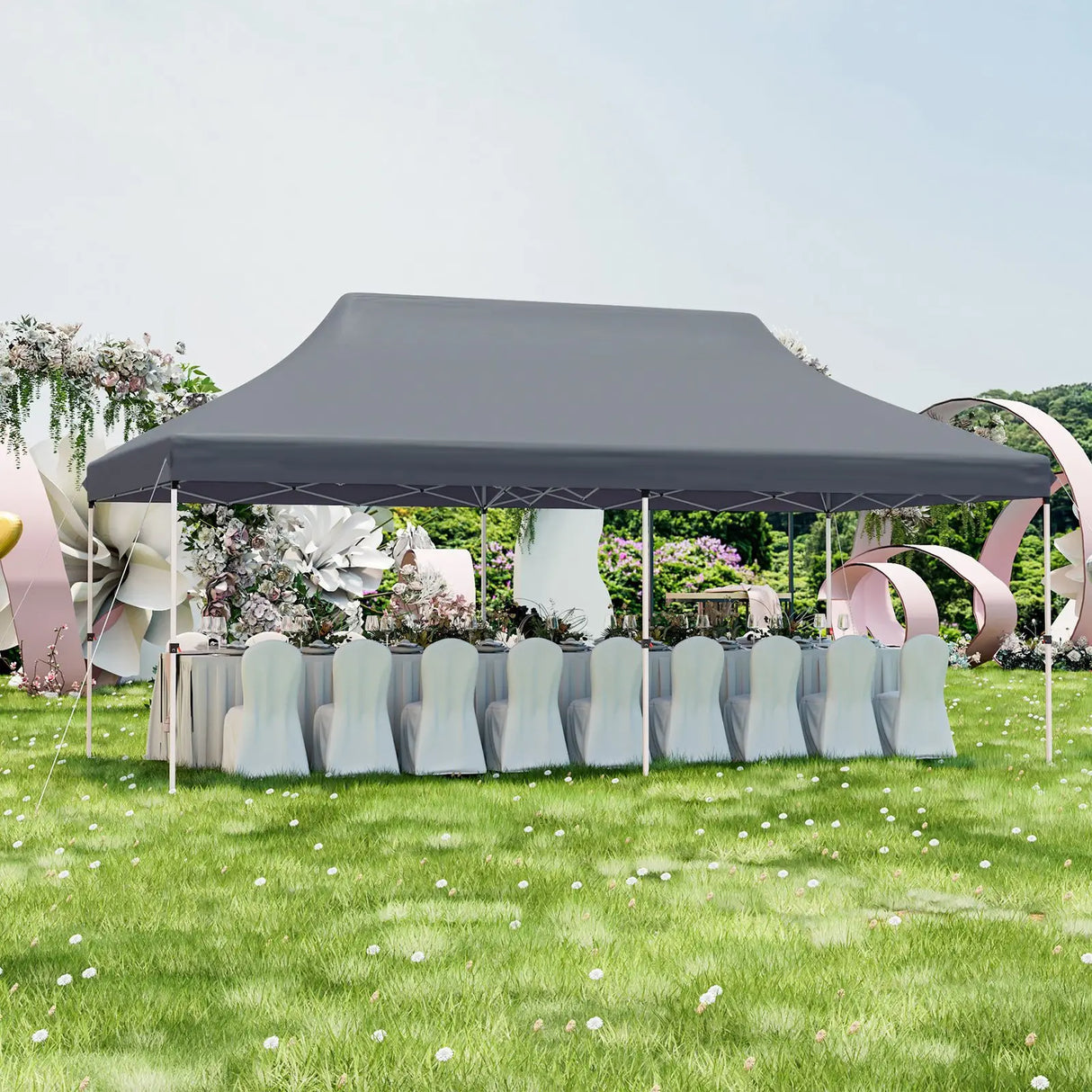 10 x 20 FT Pop-up Canopy Tent with Carrying Bag-Gray