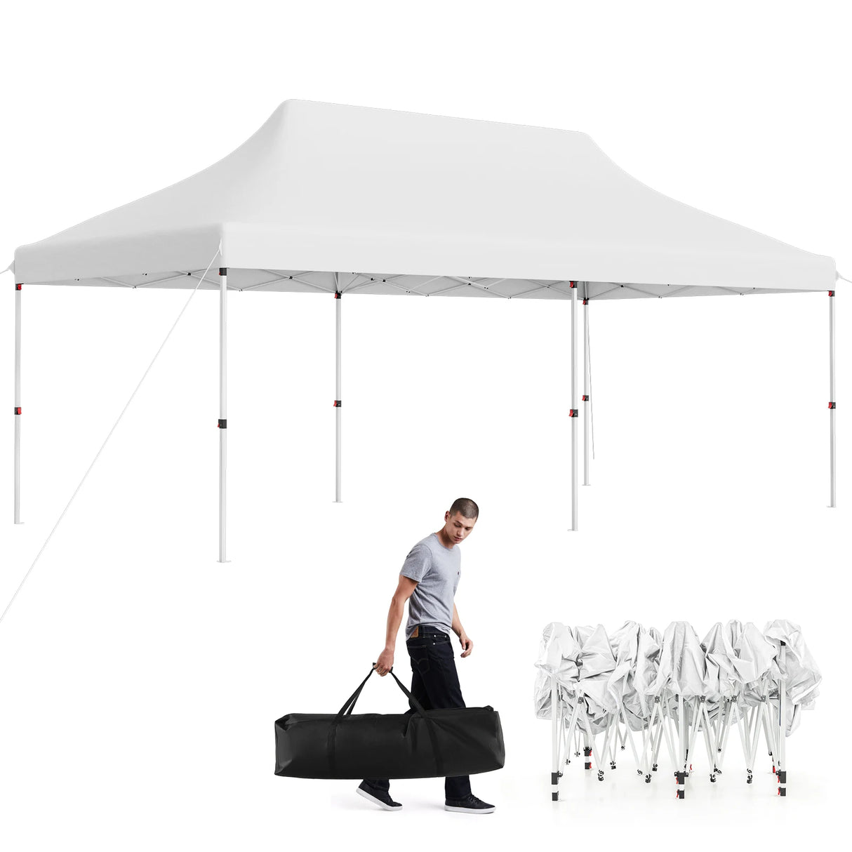 10 x 20 FT Pop-up Canopy Tent with Carrying Bag-White