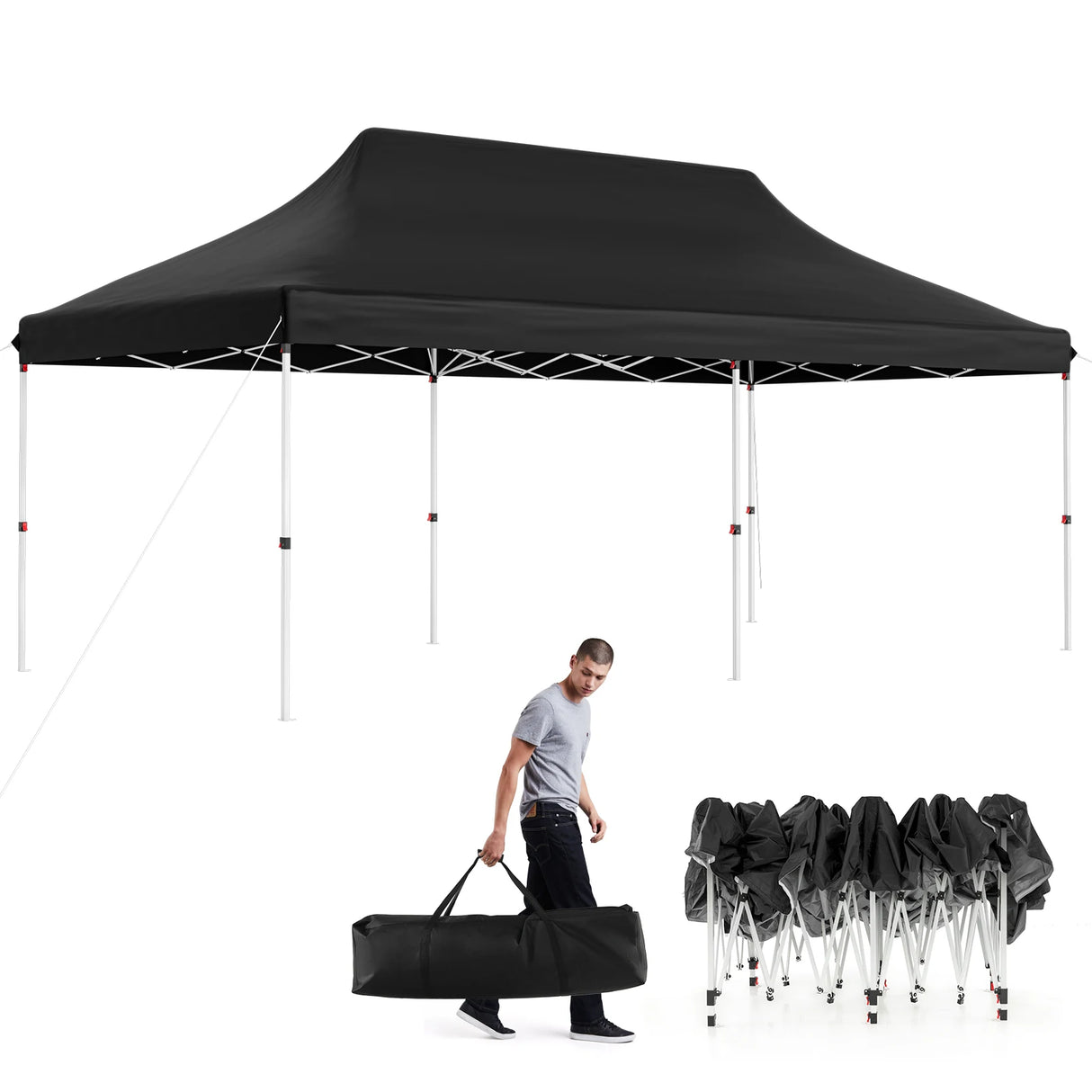10 x 20 FT Pop-up Canopy Tent with Carrying Bag-Black