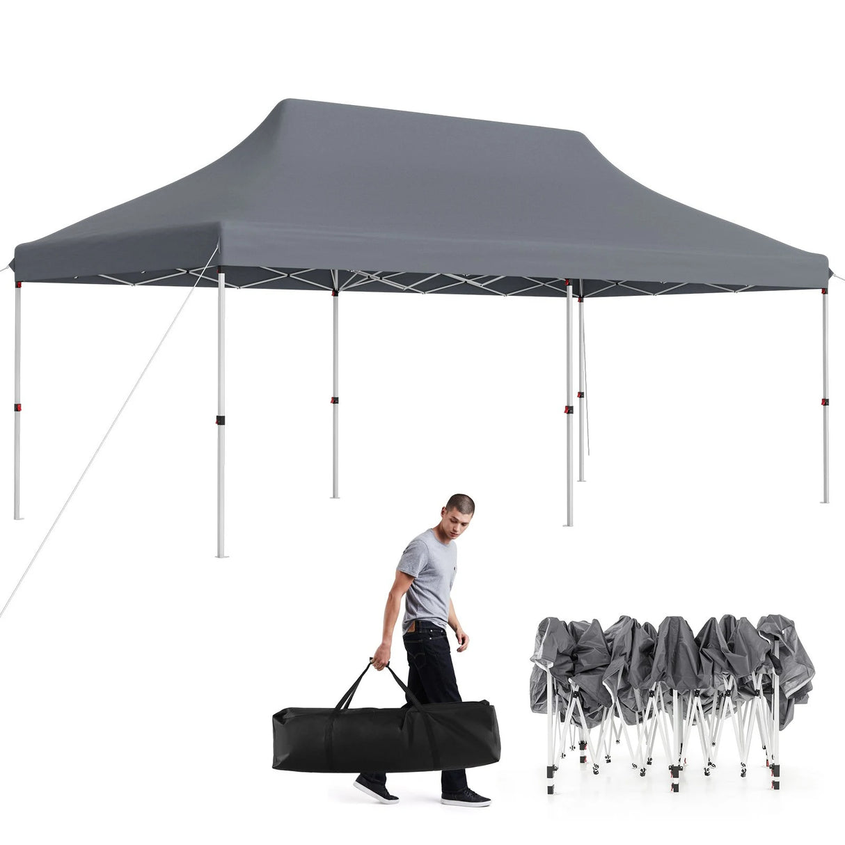 10 x 20 FT Pop-up Canopy Tent with Carrying Bag-Gray