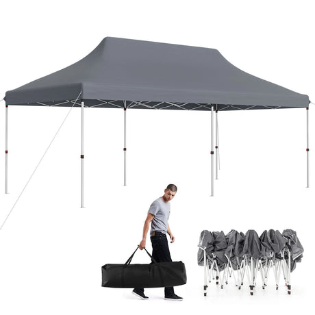 10 x 20 FT Pop-up Canopy Tent with Carrying Bag-Gray