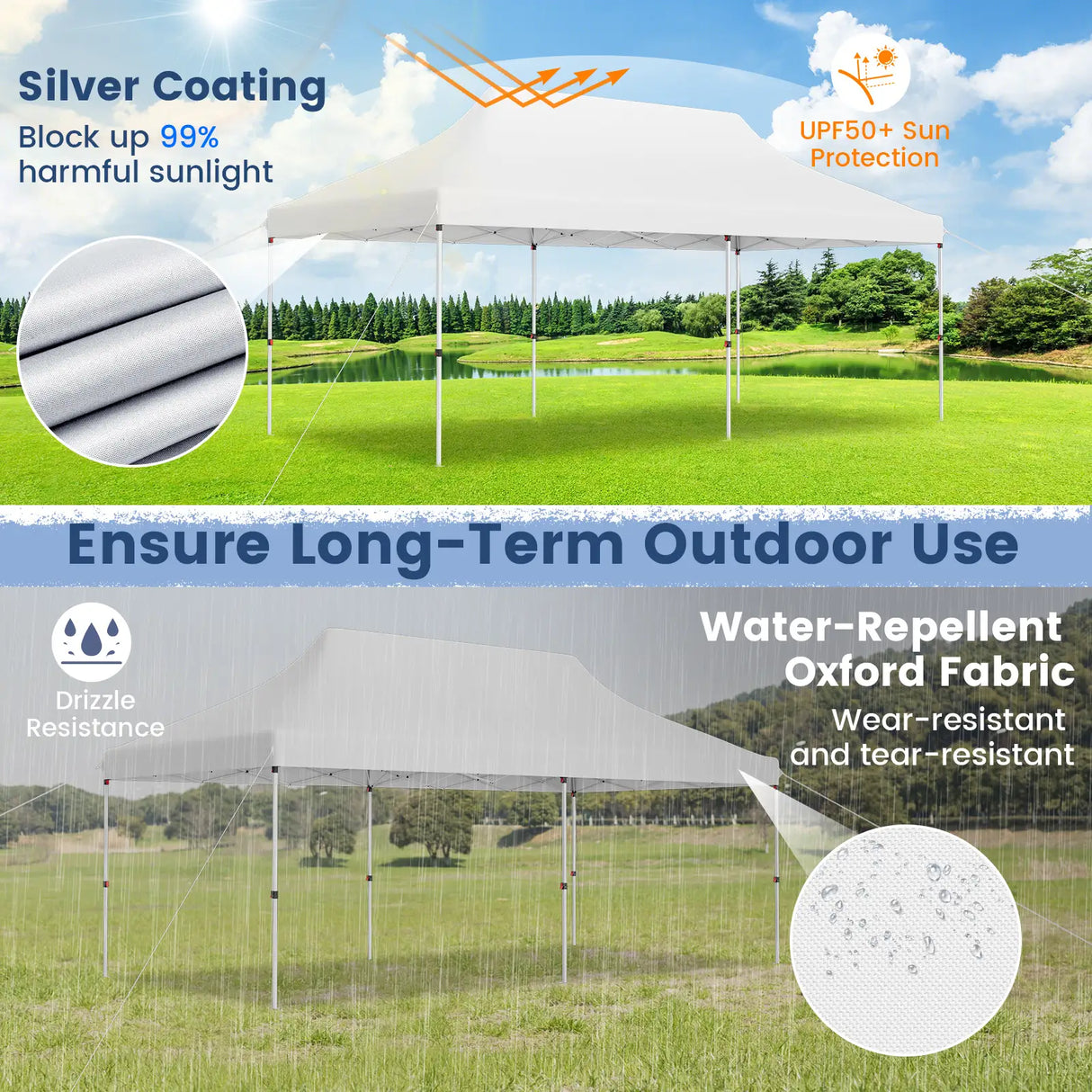 10 x 20 FT Pop-up Canopy Tent with Carrying Bag-White
